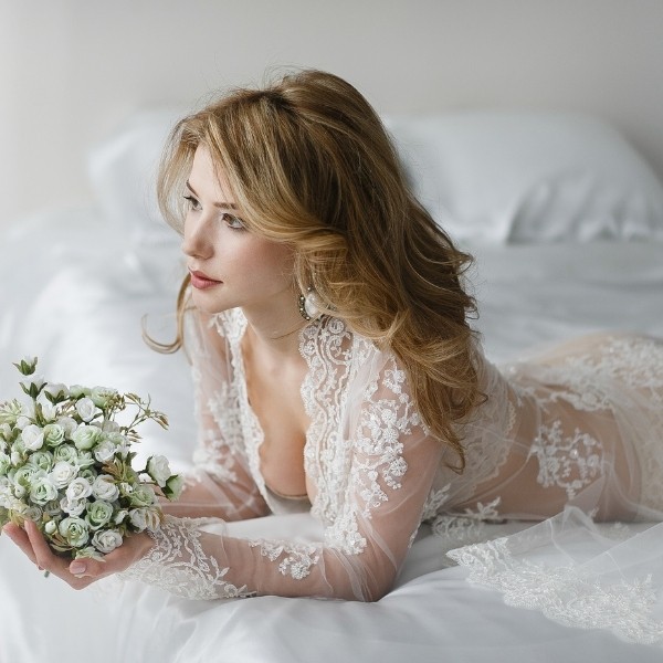 White Lace Bridal Lingerie Set, Plus Size Wedding Lingerie Set