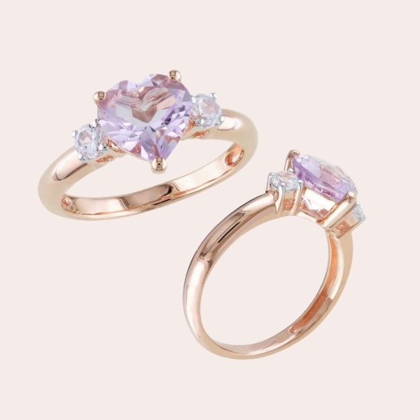 2. Heart-Shaped Rose de France Amethyst and Lab-Created White Sapphire Ring in Sterling Silver with Rose Rhodium - engagement