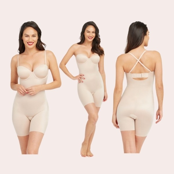 SPANX® Suit Your Fancy Strapless Mid-Thigh Shaping Black Bodysuit