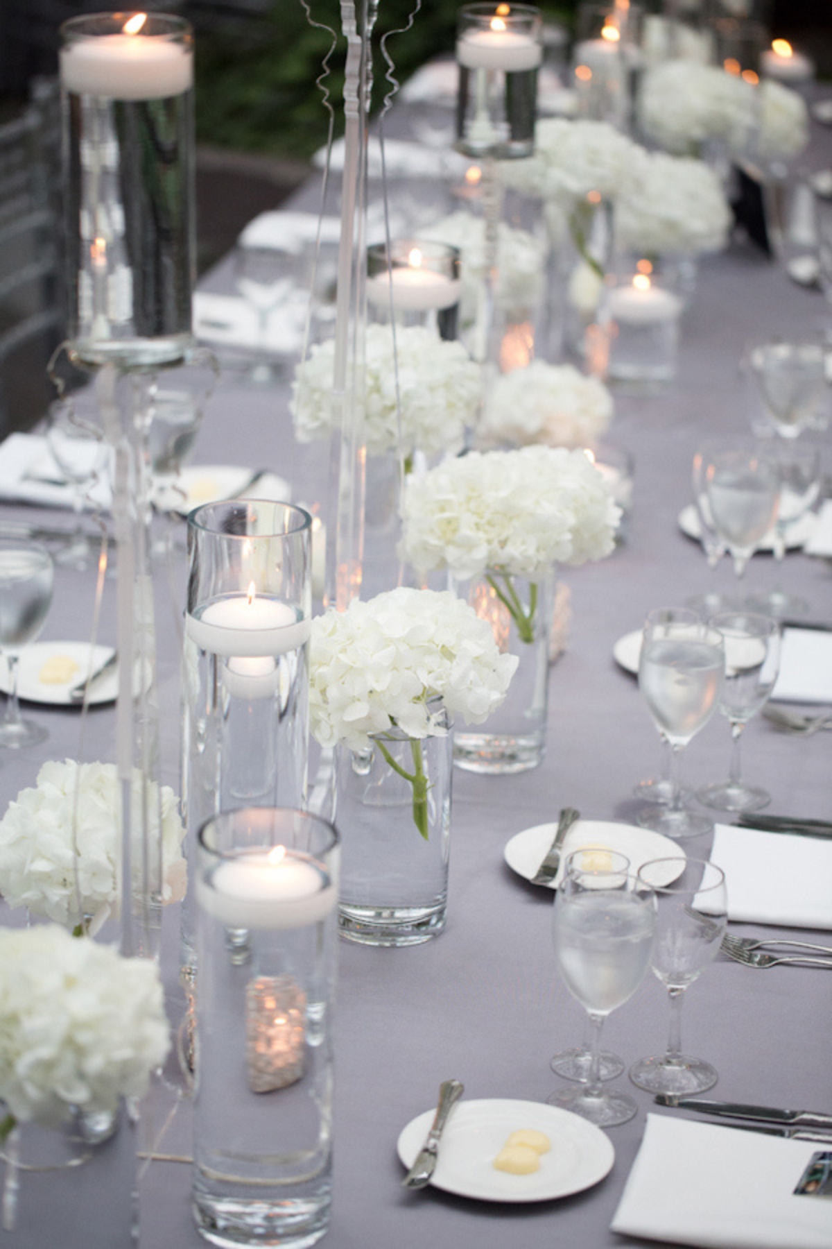 Hydrangea and Feather Centerpieces