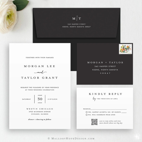 Minimalist Black And White Wedding Invitations