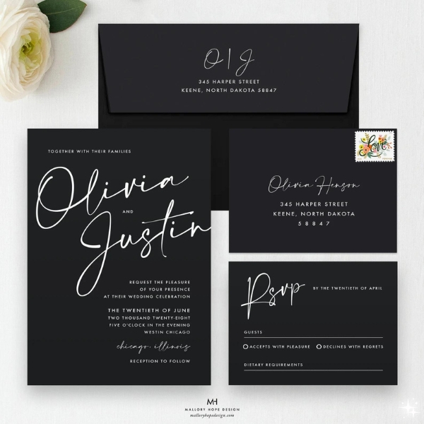 Minimalist Black And White Wedding Invitations