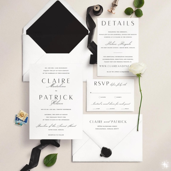 Minimalist Black And White Wedding Invitations